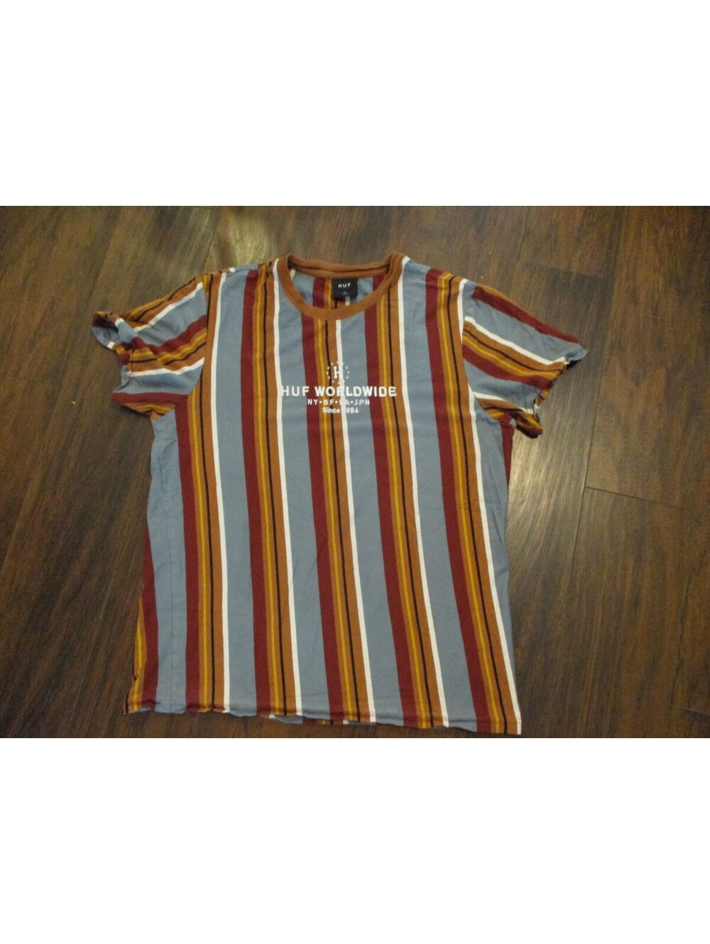 HUF Worldwide Striped T-Shirt Large Retro Vertical Stripe Streetwear